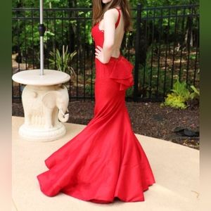 JOVANI Elegant Red Fit & Flare Gown